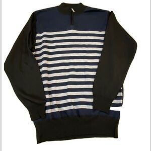 Sahara Club Mens Sweater Size XL  Navy Black Gray Stripes Zip Collard Pullover
